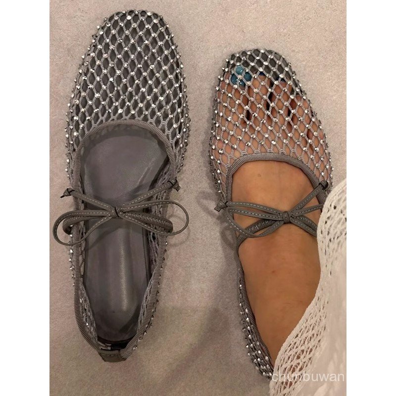 Women's Rhinestone Mesh Bowknot Flats25New French Ballet Flats