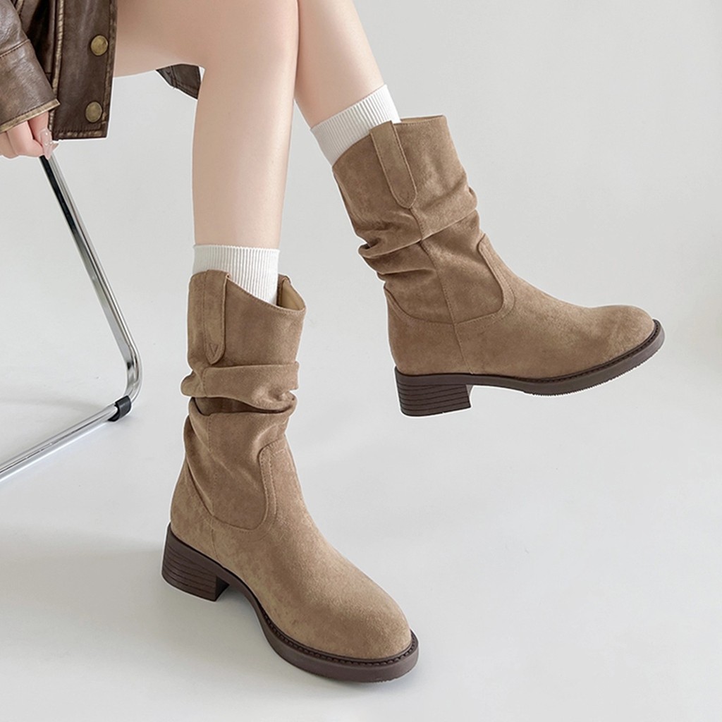 Wasteland Style Melade Mid-Tube Boots 2025 New Western Cowboy Pile Boots Birkenstock Giày bốt ngắn M