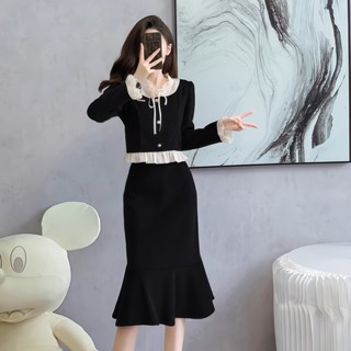  đầm tay dài công sở cao cấp tiểu thư nàng thơ suông dáng dài đầm nữ xinh đen thiết kế sang chảnh 