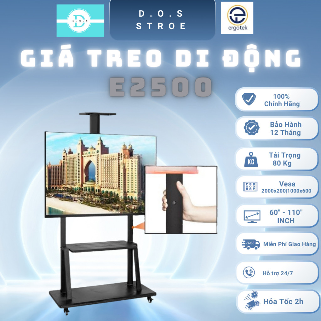 [Hỏa Tốc] [E2500] [ErgoTek] Giá Treo Tivi Di Động Tiện Lợi Sang Trọng [60"-110" Inch] |