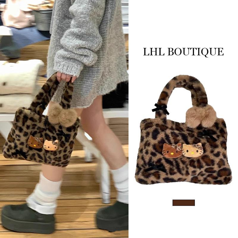 LHL BOUTIQUE  Túi xách lông cừu KT họa tiết da báo thời trang - Ly hợp đa năng đơn giản dễ thương
