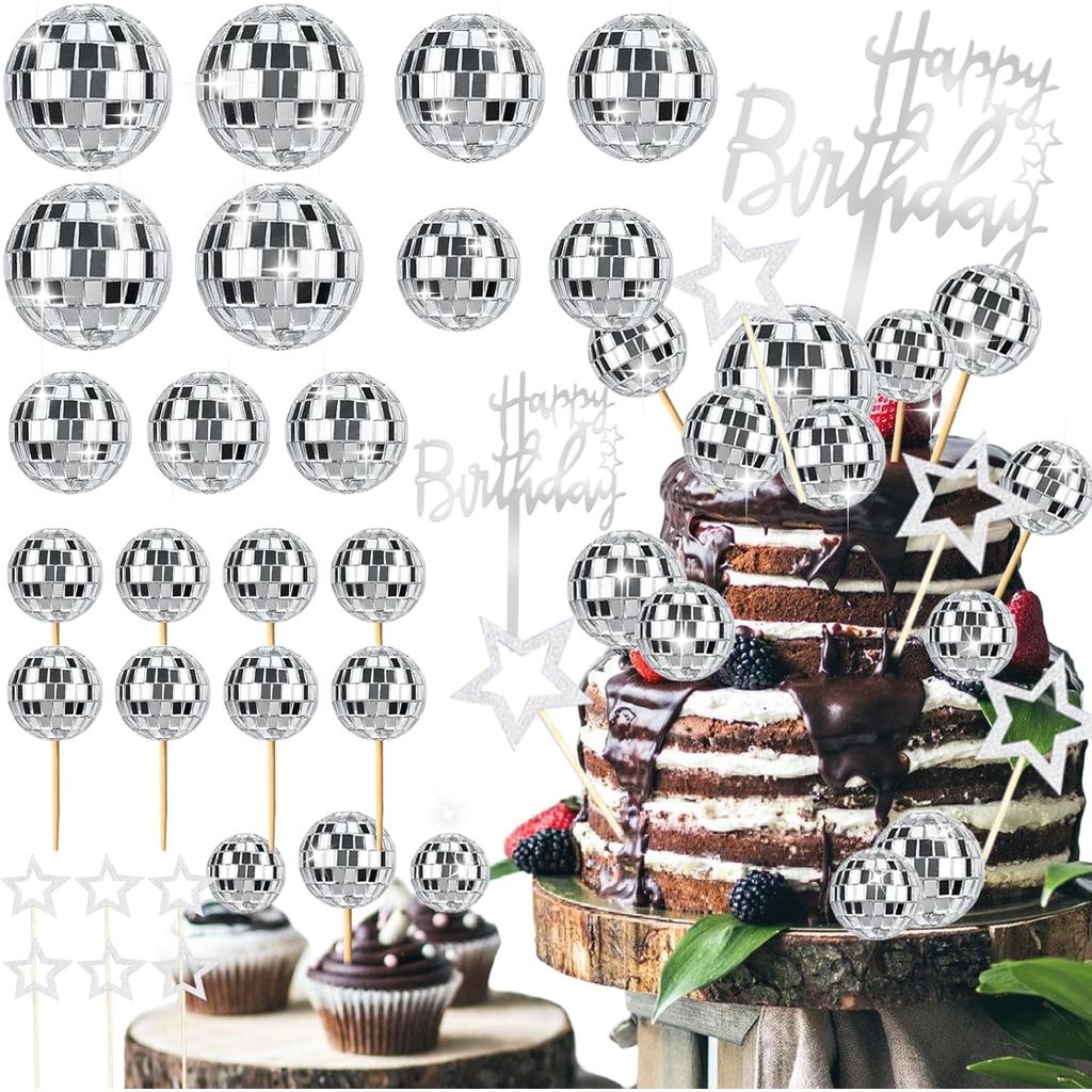 36 Chiếc Disco Ball Cake Toppers Chúc Mừng Sinh Nhật Bánh Topper 1970 Disco Ball Cake Picks Disco 70
