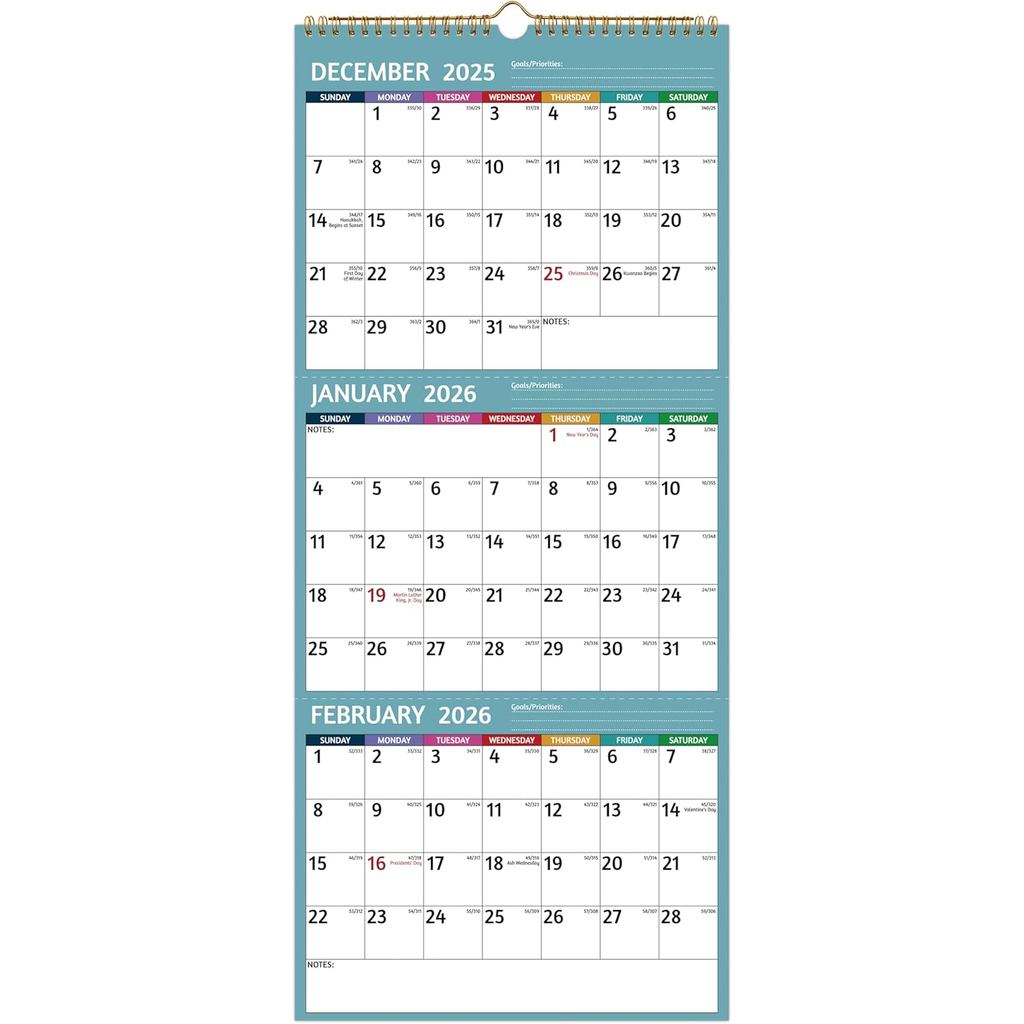 Lịch Treo Tường 2026 - Lịch 3 Tháng 2026 Dọc, Jan 2026 - Tháng 12 2026, Lịch Treo Tường 3 Tháng 2026