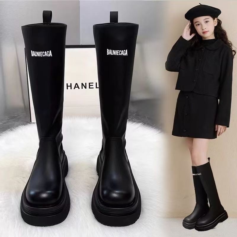 NANA CHAN - Giày boot cao cổ cho bé gái size 30-40, Boot đế cao màu đen chữ trắng G117