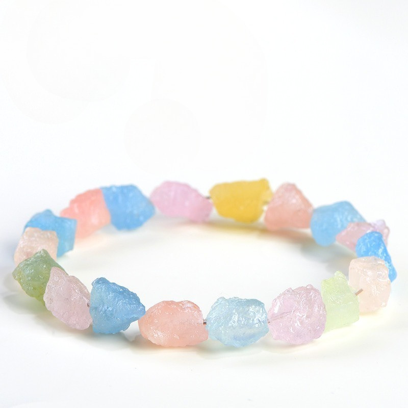 Vòng tay Morganite tự nhiên Màu kẹo ngọt Morganite Vòng tay đá thô Nhà máy thẳng