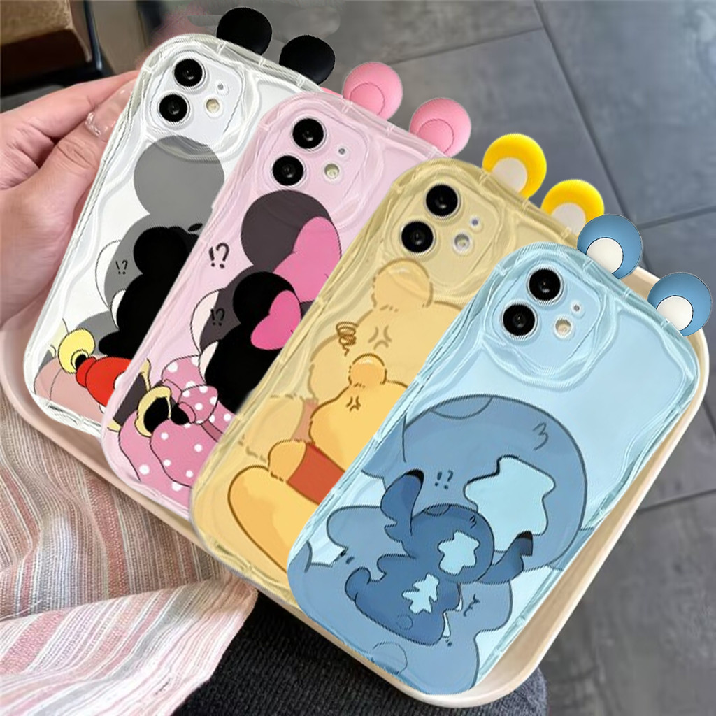 3D Tai Stitch Mickey Winnie Pooh Vỏ Cho IPhone 11 12 13 14 15 16 Pro XR Max I16 I15 Ốp Lưng Silicon 