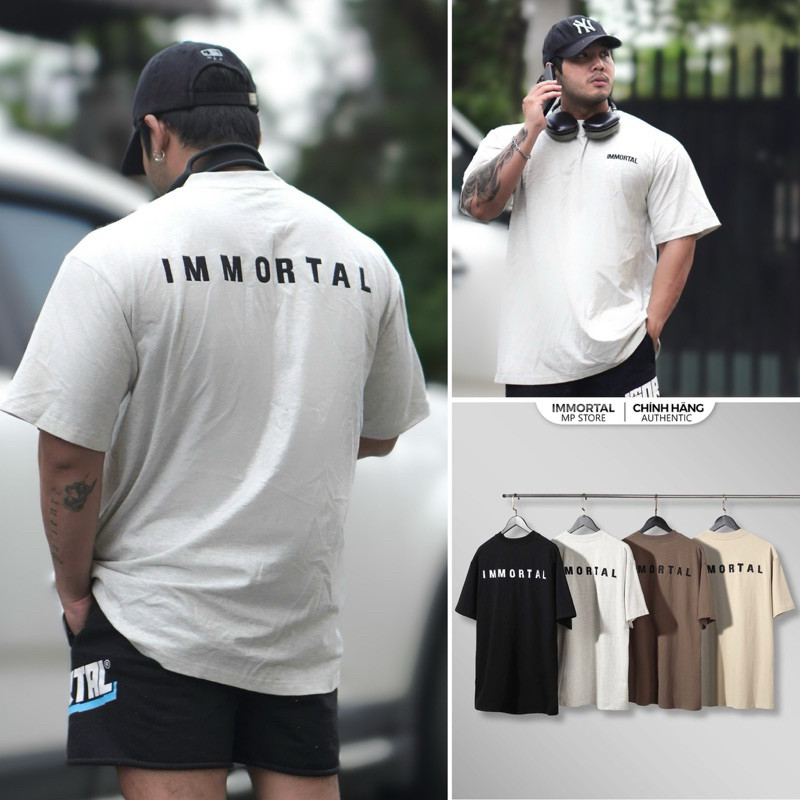 [Immortal 2025] Áo Thun Thể Thao Nam Immortal Form Rộng Oversize Thêu Chữ Lưng Vải Cotton 100