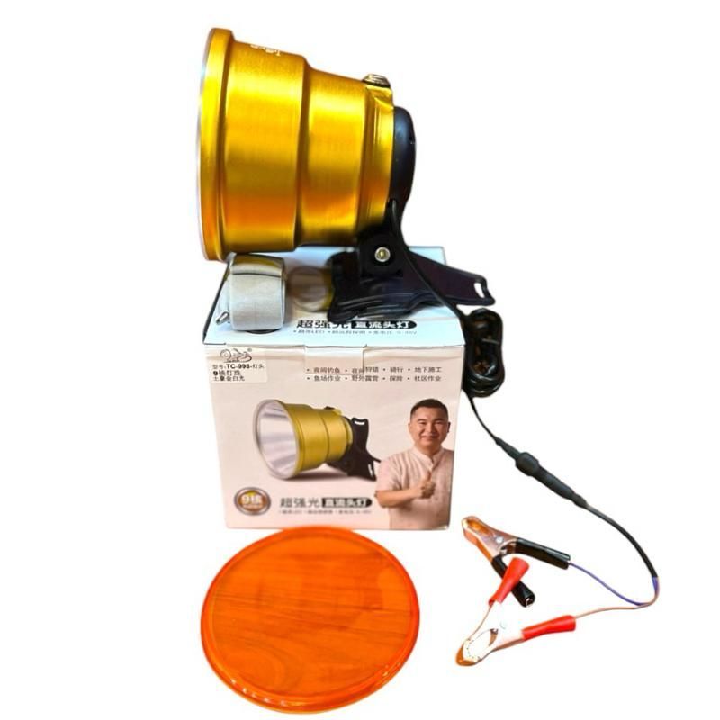 Đèn pin đội đầu đèn kẹp bình ác quy P90 TC 998 dùng soi nấm mối đi biển chóa đèn 14cm kính vàng chuy
