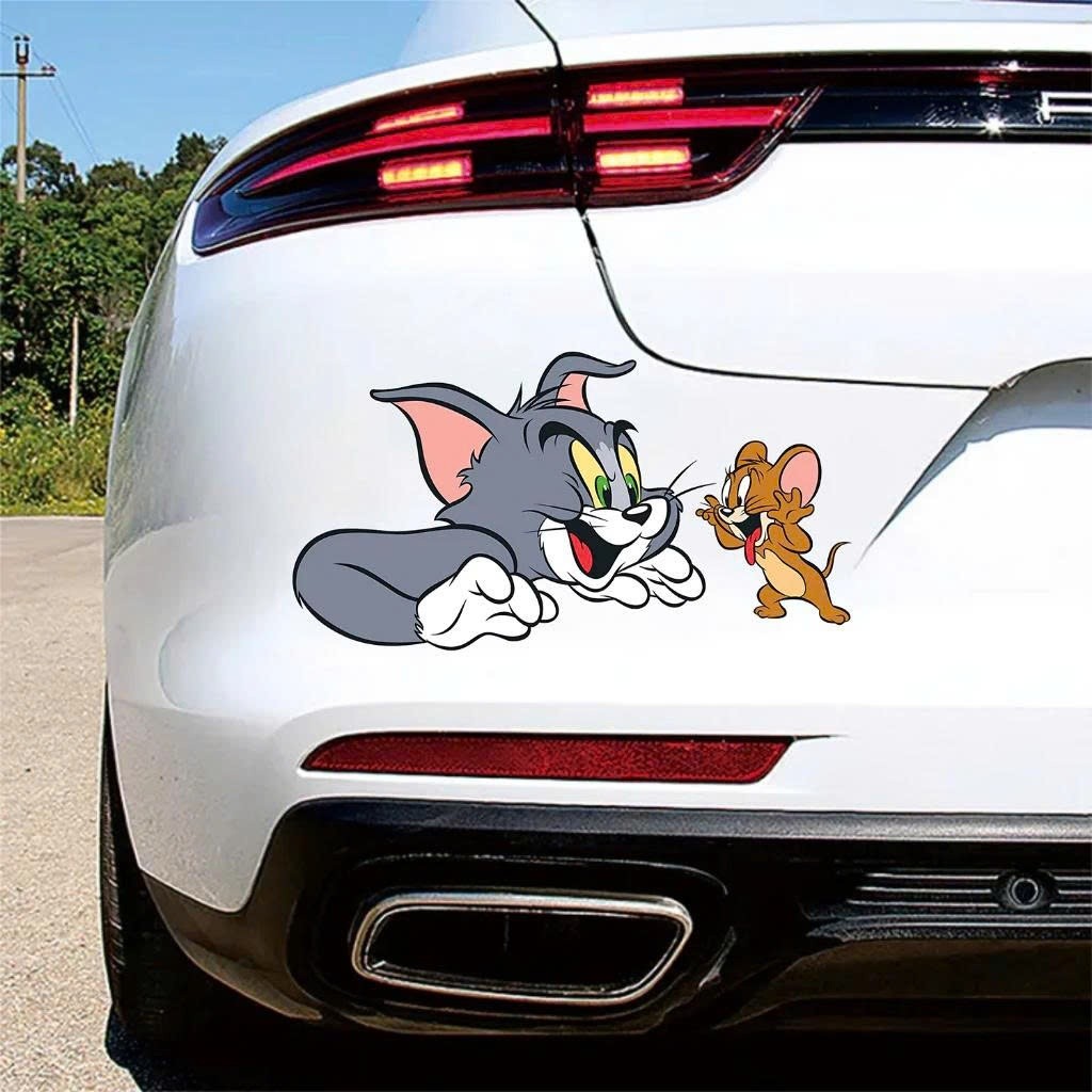 Decal dán xe ô tô hình mèo và chuột - decal trang trí xe máy, ô tô, xe tải - decal che vết xước ô tô