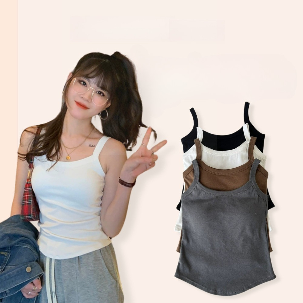 Jade Couture Studio Áo nữ 2 dây cổ tròn dáng ba lỗ croptop Basic có mút ngực may dính lớp trong free
