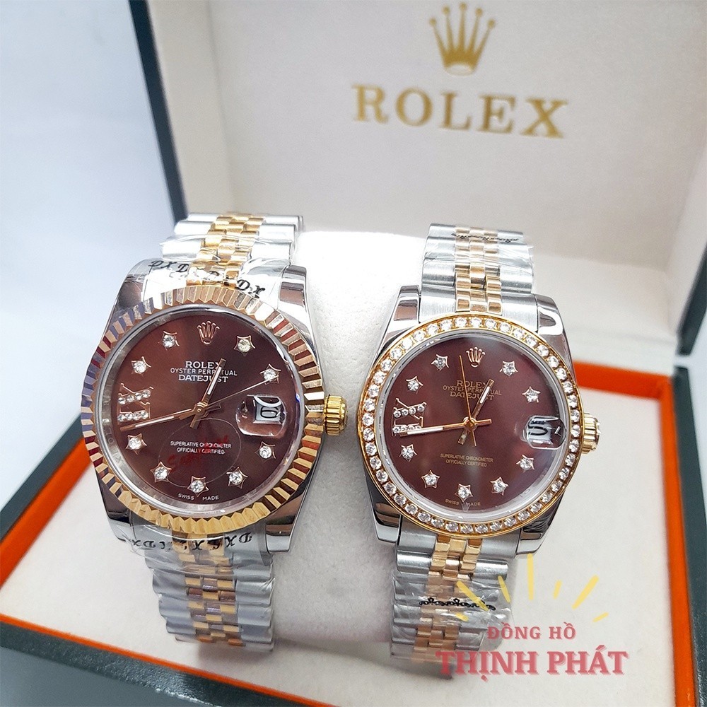 [FULLBOX] Đồng Hồ Đôi Nam Nữ RL Date Just Chocolate Chạy Pin máy Nhật - Đính Hạt Xoàn - Kính Sapphir