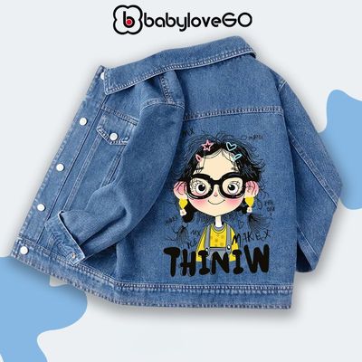 Áo khoác bò cho bé gái BabyloveGO, BST áo khoác jeans demin cho bé in hình đáng yêu dễ thương