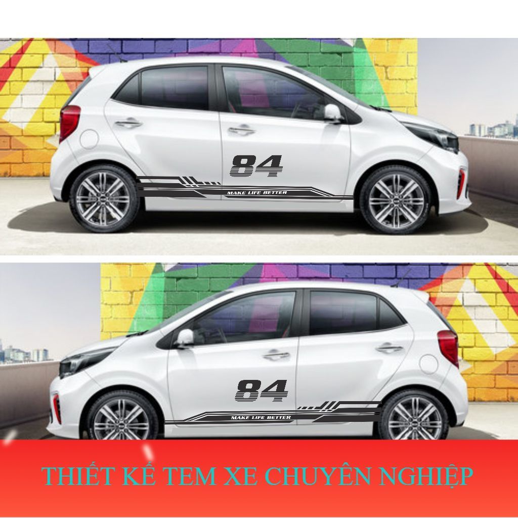 Tem dán xe kia morning tem in cao cấp 3 lớp không phai màuorning thể thao ,