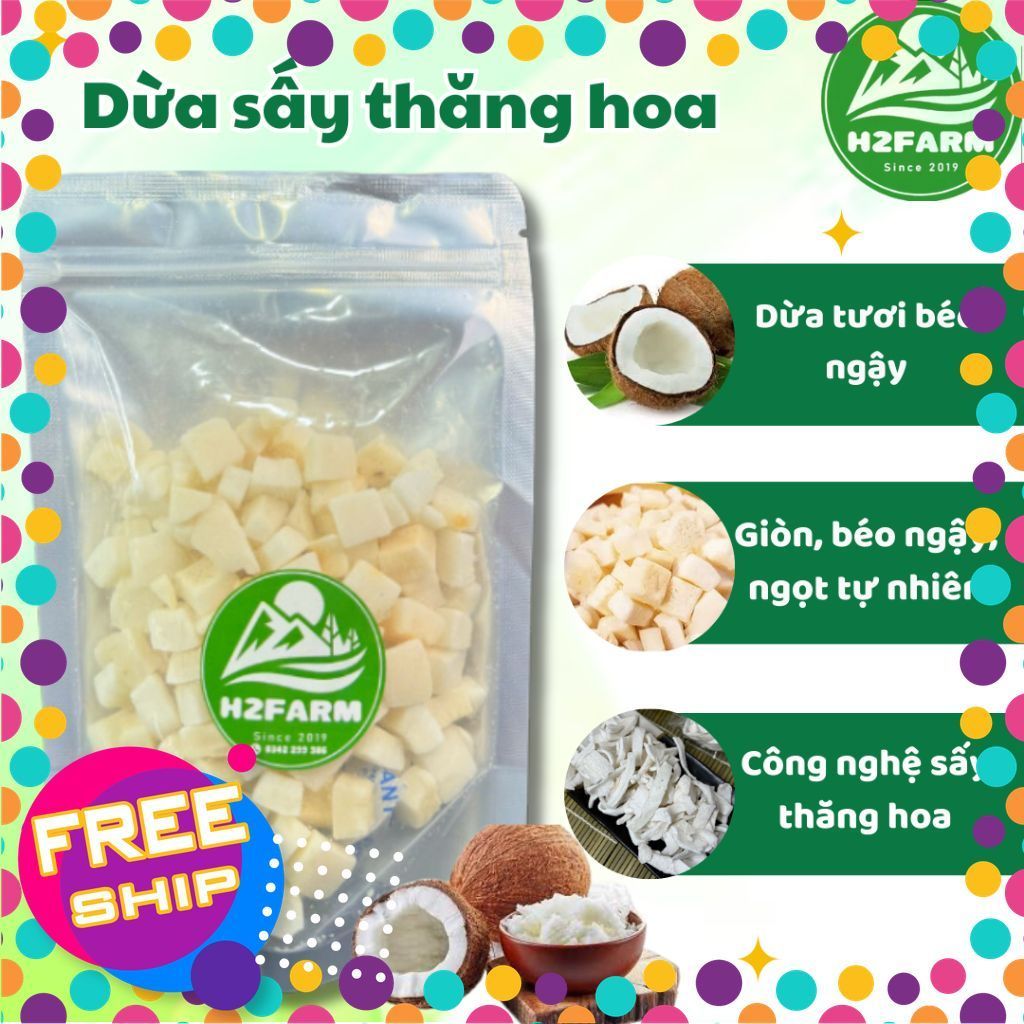 Dừa Sấy Thăng Hoa - H2farm - Ăn Vặt Food - Snack Food - Nguyên Vị Dừa - Giòn Giòn - Béo Béo - Đặc sả
