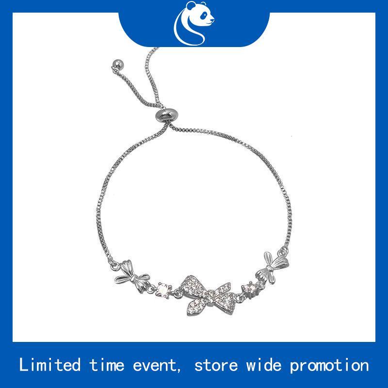 Lắc tay bạc nữ HELINO dây rút nơ đính đá xinh xắn V20