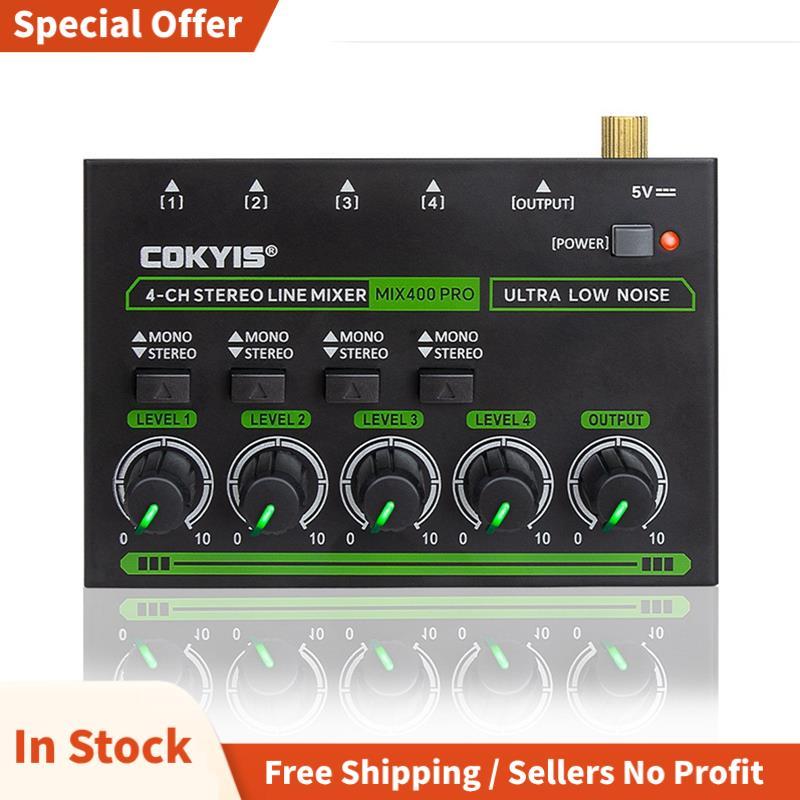 Bảng điều khiển trộn âm thanh 4 kênh MIX400 PRO nhỏ gọn có đèn RGB, được thiết kế để sử dụng DJ và s