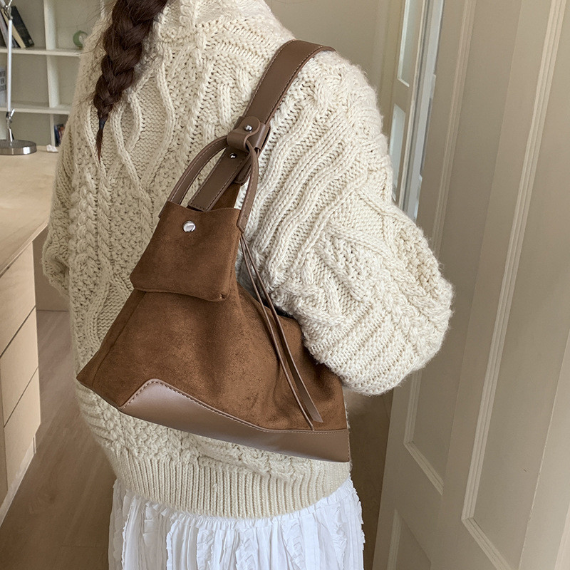 Phong Cách Hàn Quốc Bán Chạy Da Lộn Chắp Vá Túi Mẹ-Con Cho Nữ 2025 Mới Cao Cấp Retro Đa Năng Vai Túi