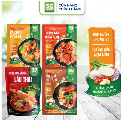 Set 4 gói gia vị SG Food tiện lợi ( Lẩu Thái, Mắm Tỏi, Sườn Xào, Cá Kho)