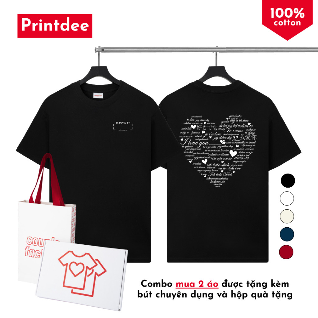 Printdee® |  Áo Đôi Tự Viết Tên Lên Ngực ""Many Love Languages"" - Regular Tshirt & Baby Tee 100 Cot