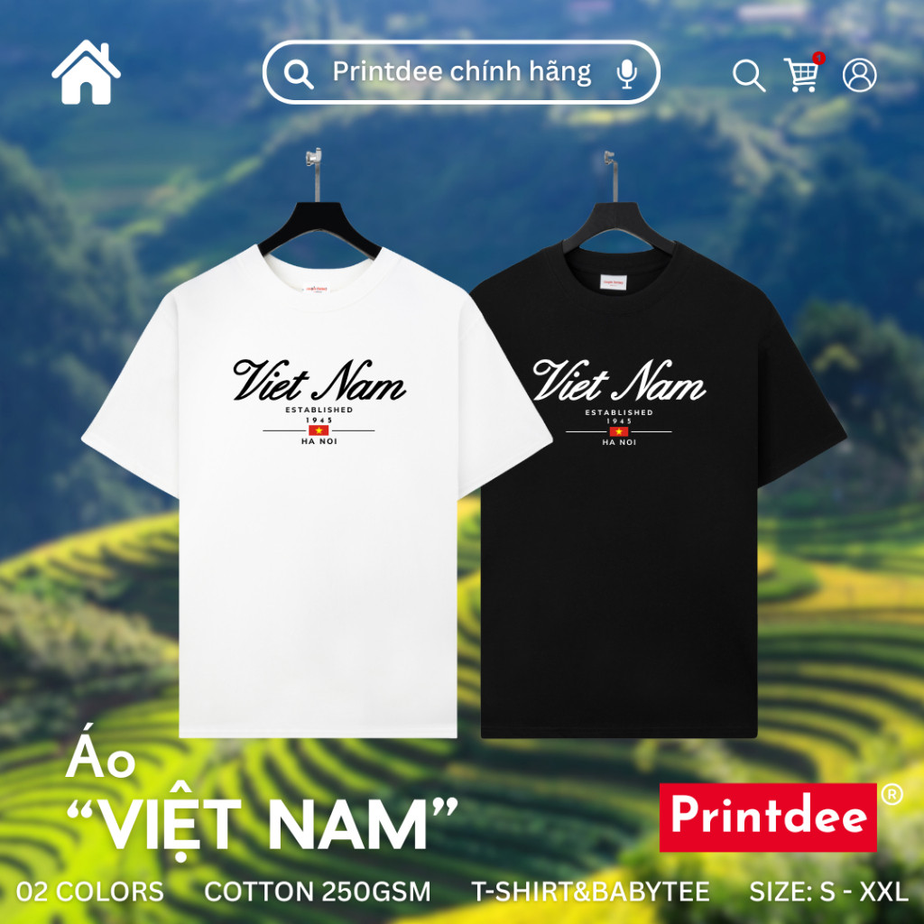 [HOẢ TỐC - CHÍNH HÃNG] Printdee® |  Áo Thun Việt Nam Script 1945 - Regular Tshirt & Baby Tee 100 Cot