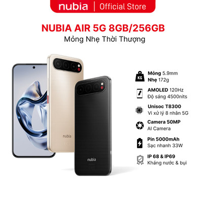 [Live] Điện thoại Nubia Air 5G 8GB/256GB I chip Unisoc T8300 I màn AMOLED 4500nits I IP68 & IP69 I Pin 5000mAh sạc 33W