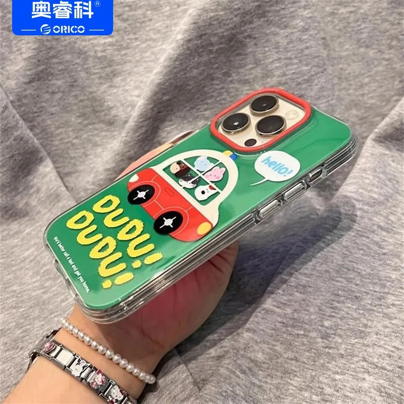 Ốp điện thoại hình động vật ô tô đáy xanh iPhoneiPhone16 / 15 / 14 / 13ProMax có giá đỡ lắc Vỏ bảo v