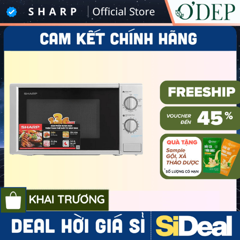 Lò vi sóng có nướng Sharp R-G228VN-SL - 20L - Hàng chính hãng - Bảo hành 12 tháng - SIDEAL SIO