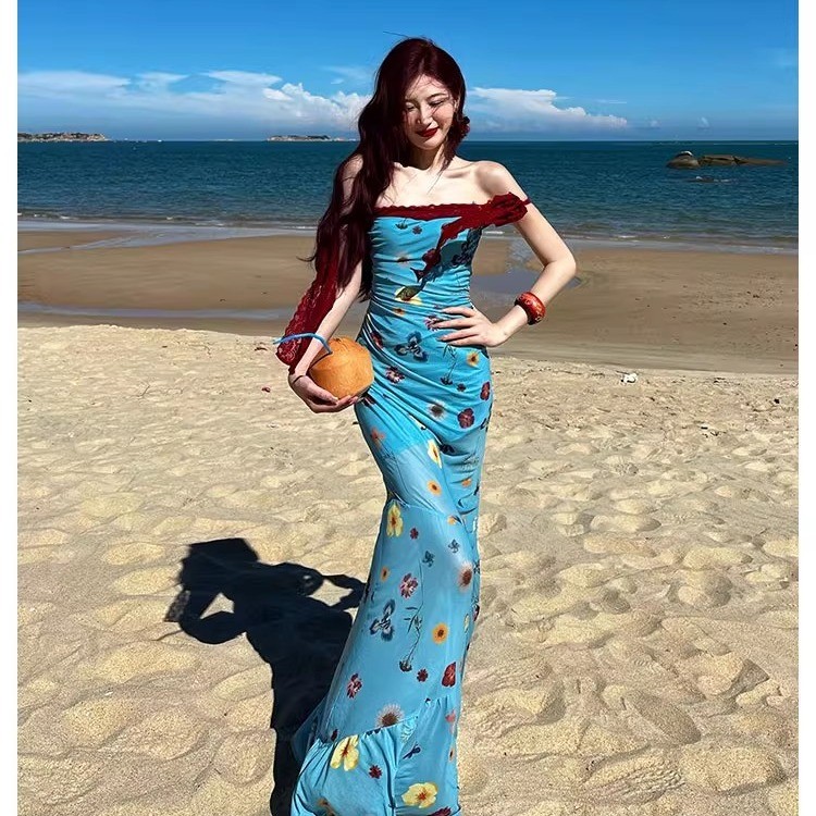 Đầm đi biển trễ vai vintage Hongkong | 𝑨𝑱𝑰𝑵𝑰