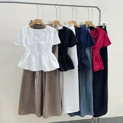 SET Áo Quần Bigsize Nữ Gồm Áo Babydoll Cổ Tim Phối Bèo Kèm Quần Suông Dài Ống Rộng A315+Q564