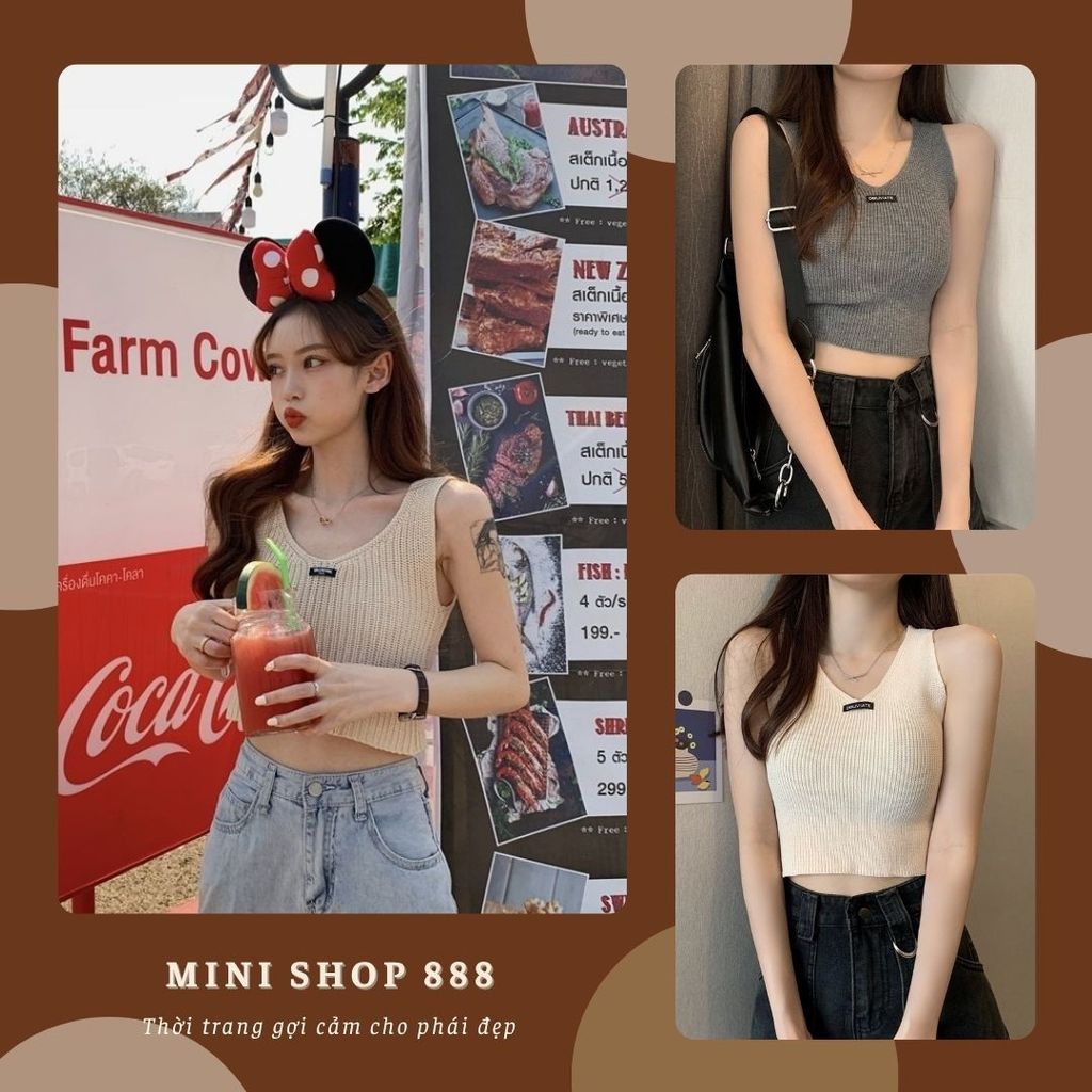 Mini shop 888 Áo dệt kim không tay phong cách Mỹ thiết kế ngọt ngào 9397