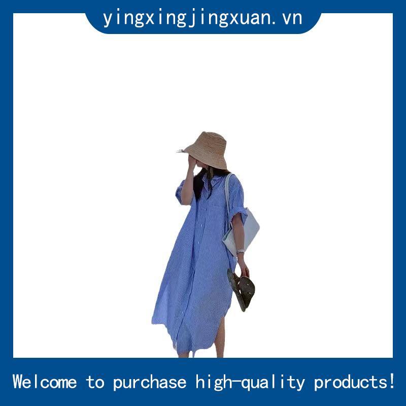 Đầm Sơ Mi Dáng Dài Form Rộng Họa Tiết Kẻ Sọc size Lớn Cho Nữ (40-150kg) (40-150kg)