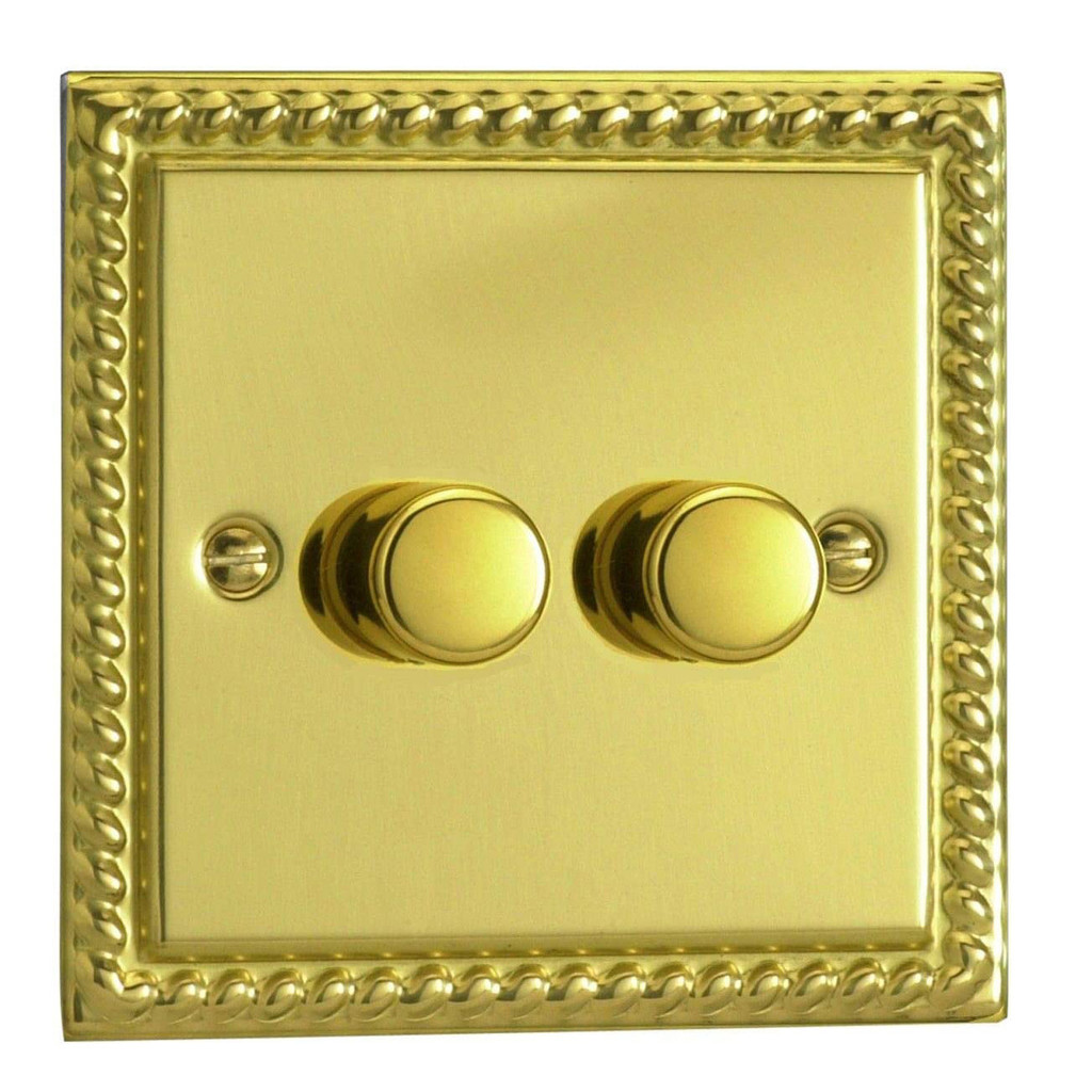 ❈ ♧ ❈ ❈ 2 GANG 1 WAY 150W LED DIMMER SWITCH GEORGIAN BRASS
