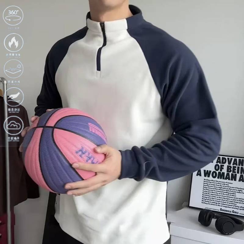 Polar Fleece Stitching Half Long-Sleeve Zipper Sports Outdoor Keep Warm Sweater American Training Ru