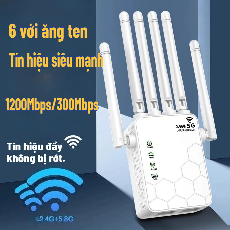 Bán chạy Kích wifi 6 râu 5G công suất 1200Mbps 2.4G 300Mbps Mở rộng sóng router phát wifi xuyên tườn