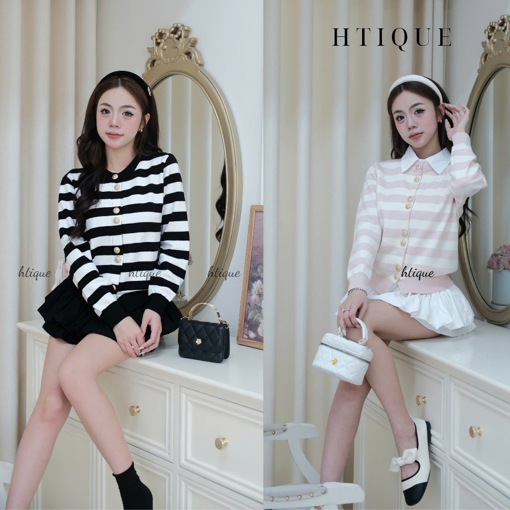 (BST thu đông HTIQUE) Deal mở bán Áo len dệt kim kẻ ngang basic, Áo len kẻ ngang hai màu dễ phối đồ 