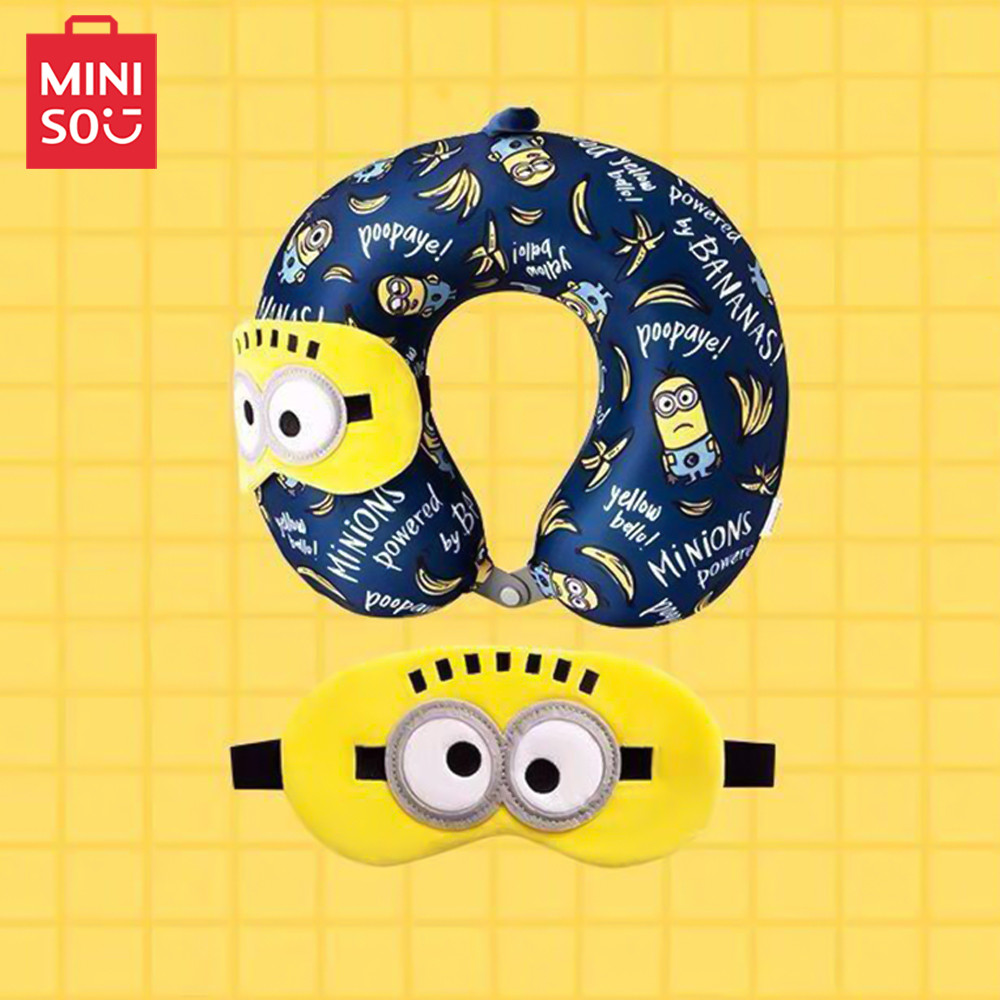 MINISO MINISO MINISO Minions Memory Foam Gối hình chữ U Bộ mặt nạ mắt sang trọng Du lịch Gối cổ di đ