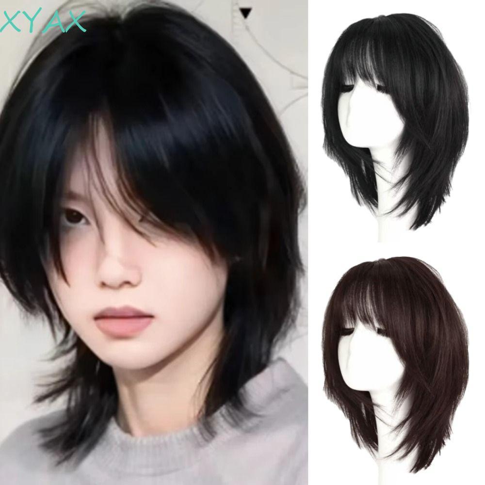 Tóc giả tự nhiên Hàn Quốc kiểu bob và mullet layer, thời trang cho phụ nữ, phù hợp cosplay