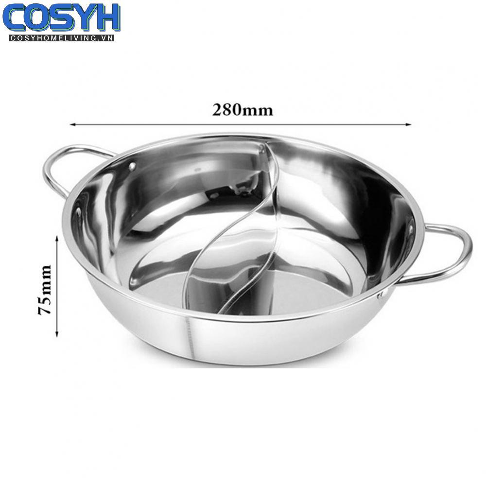 <cosyh>Stainless Steel Twin Divided Double Pot Hotpot Cooker for Induction Cooker