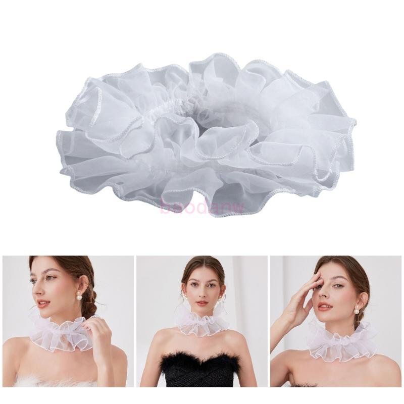 Khăn chocker nữ lưới ruffled cổ nhỏ, style vintage