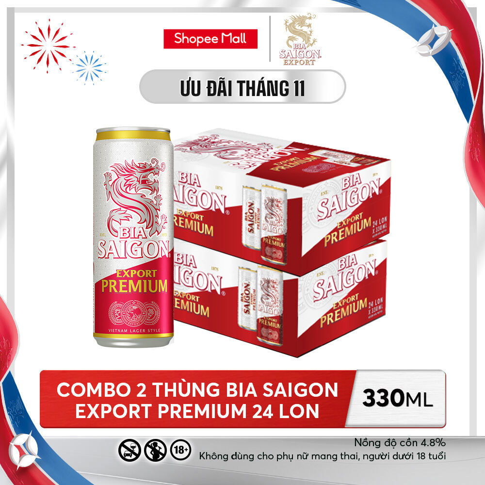 Nồng Độ Cồn 4.8% - Combo 2 Thùng 24 Lon Bia Sài Gòn Export Premium 330ml