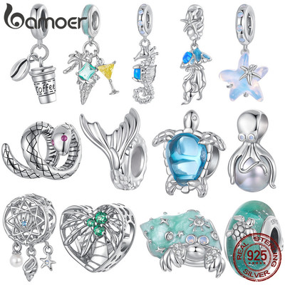 Hạt rời Bamoer chủ đề đại dương với charm thủy tinh và bạc 925, phù hợp làm vòng tay cho kỳ nghỉ mùa hè
