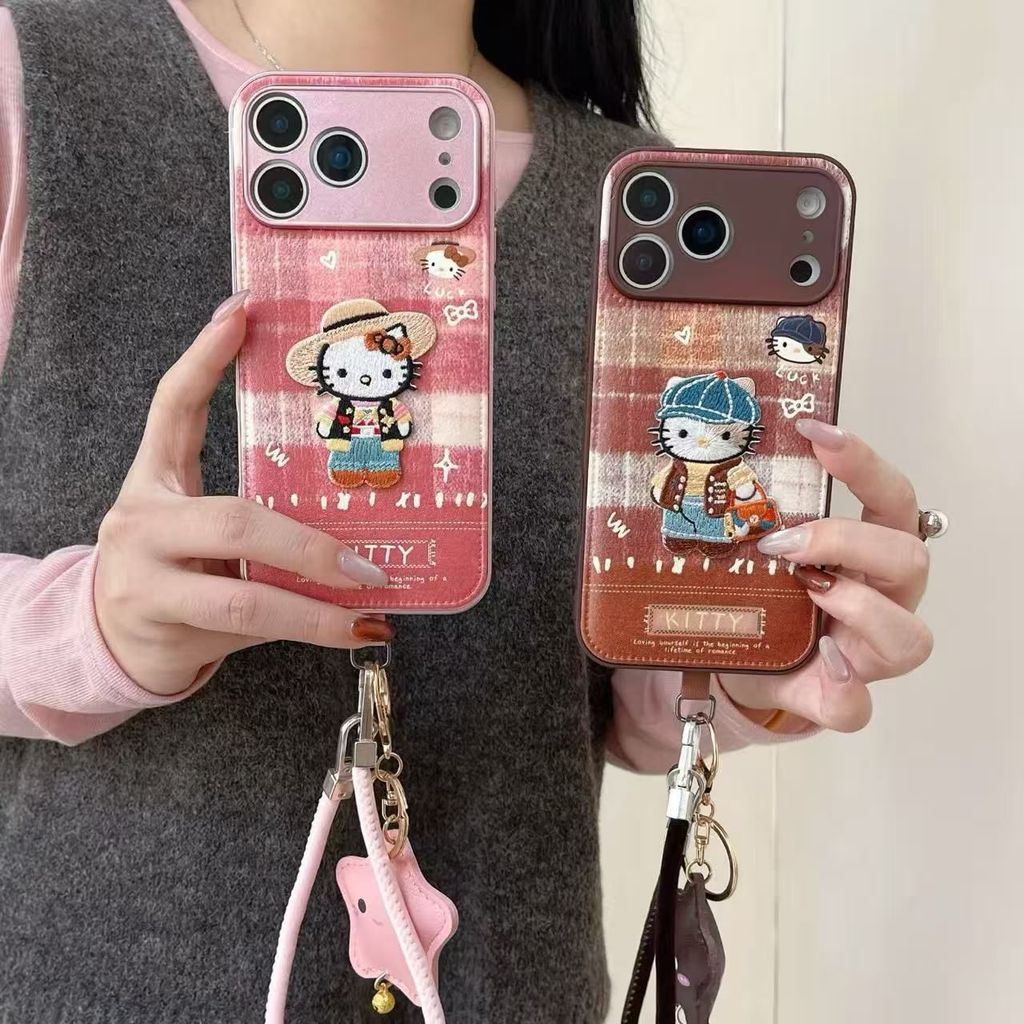 Túi Trống Áo Len Da Mèo kitty Thích Hợp Cho iPhone17ProMax Ốp Điện Thoại 15 Apple 16rpo Phong Cách M