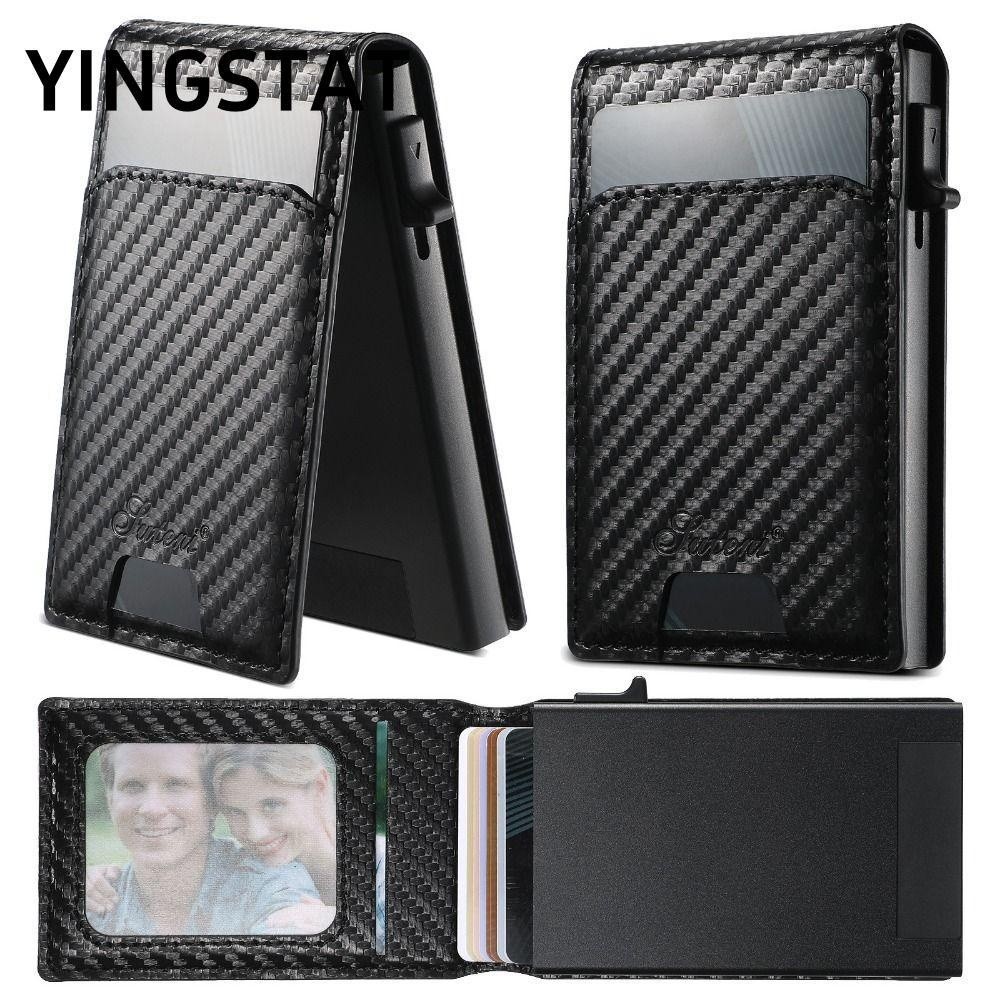 Yingstat Card Holder Wallet Box Men Automatic Minimalist Carbon Fiber Ultra Thin Magnetic Credit Car