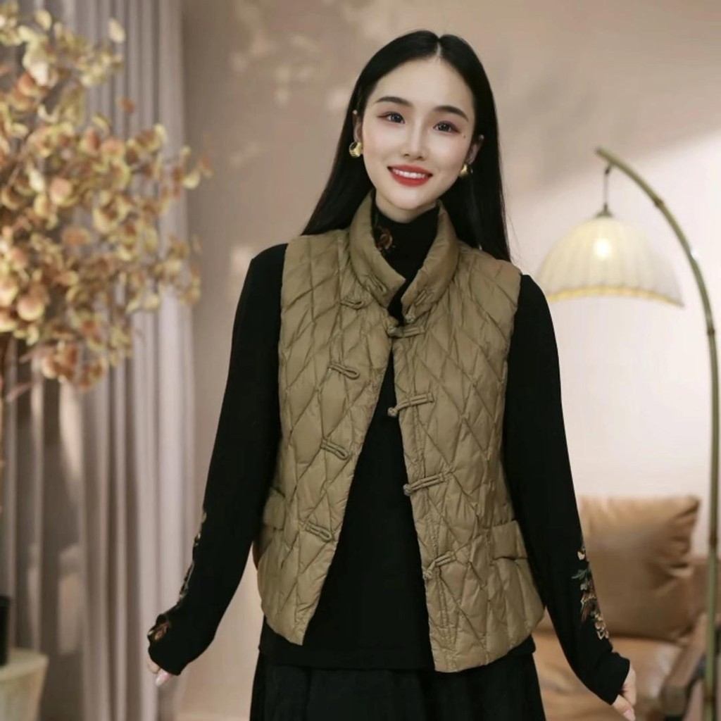 Diamond Mesh Stand Collar Ethnic Vest Women Zipper