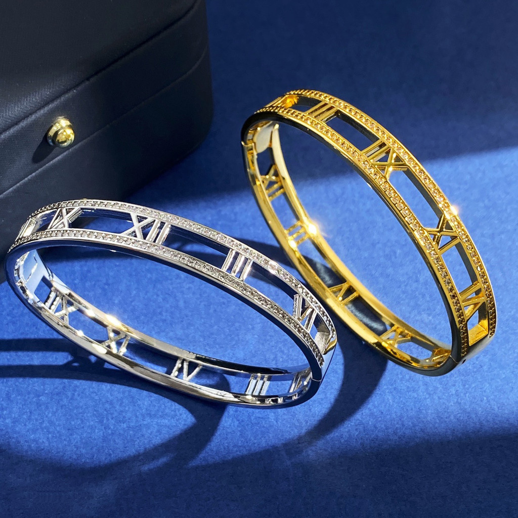 Vòng tay chữ số La Mã mạ thép titan thời trang 18K vàng thật