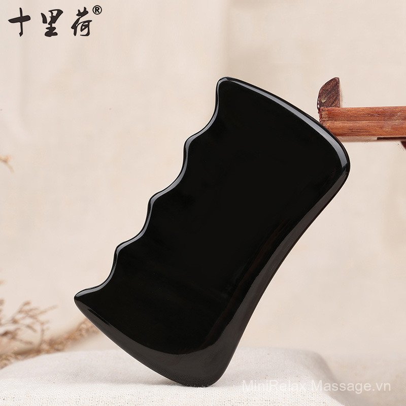Boutique Black Buffalo Horn Scraper Vuông Cạp Dụng Cụ Massage Làm Đẹp