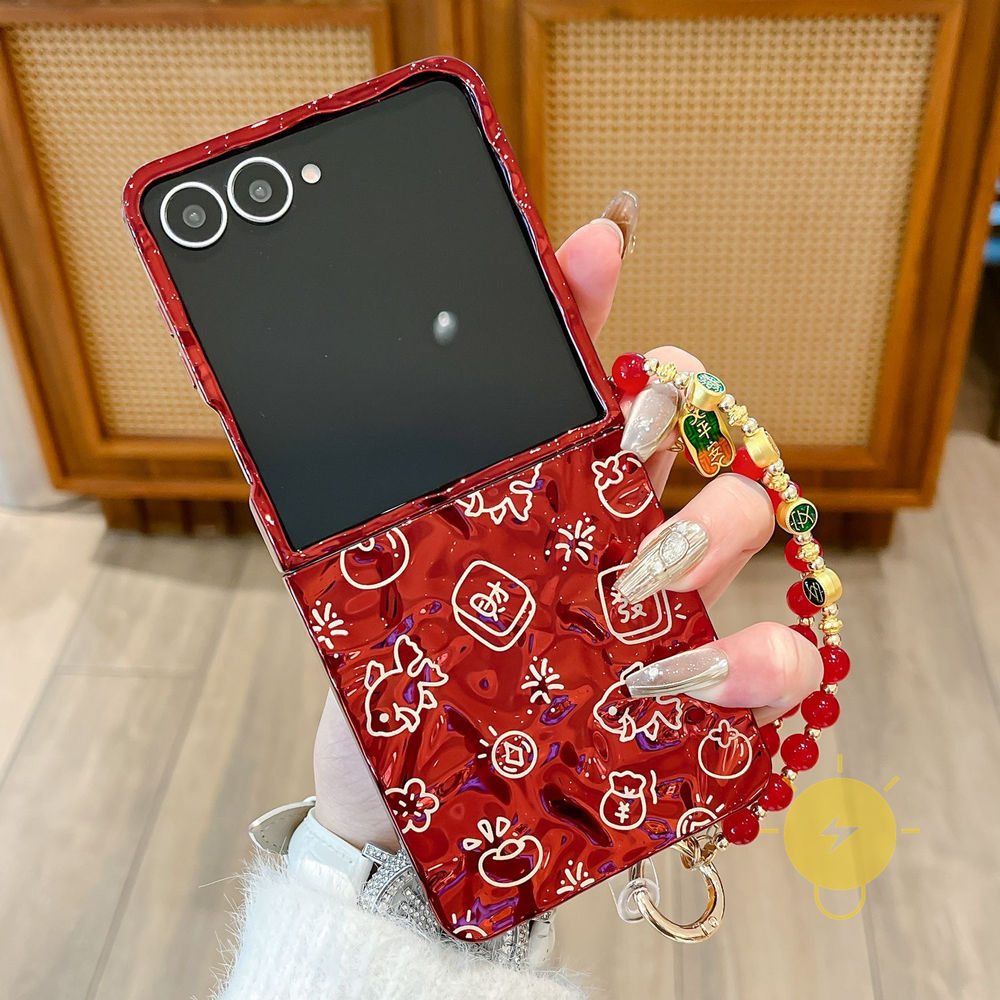 Phone Case For SAMSUNG Galaxy Z Flip 7 6 5 4 3 Z Flip 7 FE TPU Red Get Rich Plating Aesthetic Korean