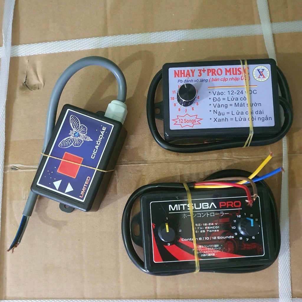 Nhại còi 25 bài Mitsuba, 15 bài Cicada, 3 Pro 12 bài, 8 bài, sài còi hơi, còi điện, Điện 12v/24v.