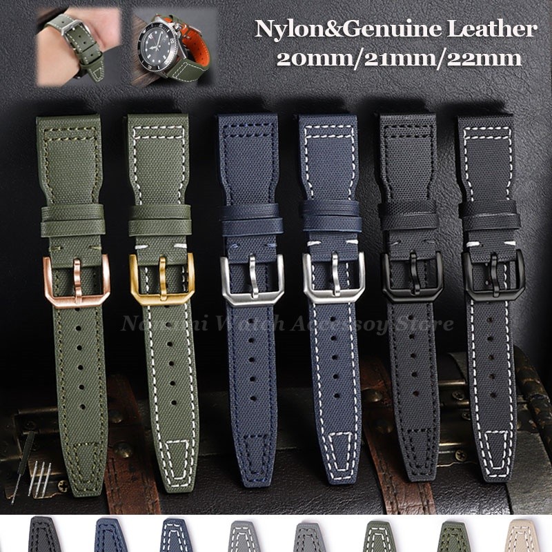 Chất Lượng Cao Nylon Sailcloth Da Thật Chính Hãng Dây Đeo Đồng Hồ 20 Mm 21 Mm 22 Mm Vải Đa Năng Da B