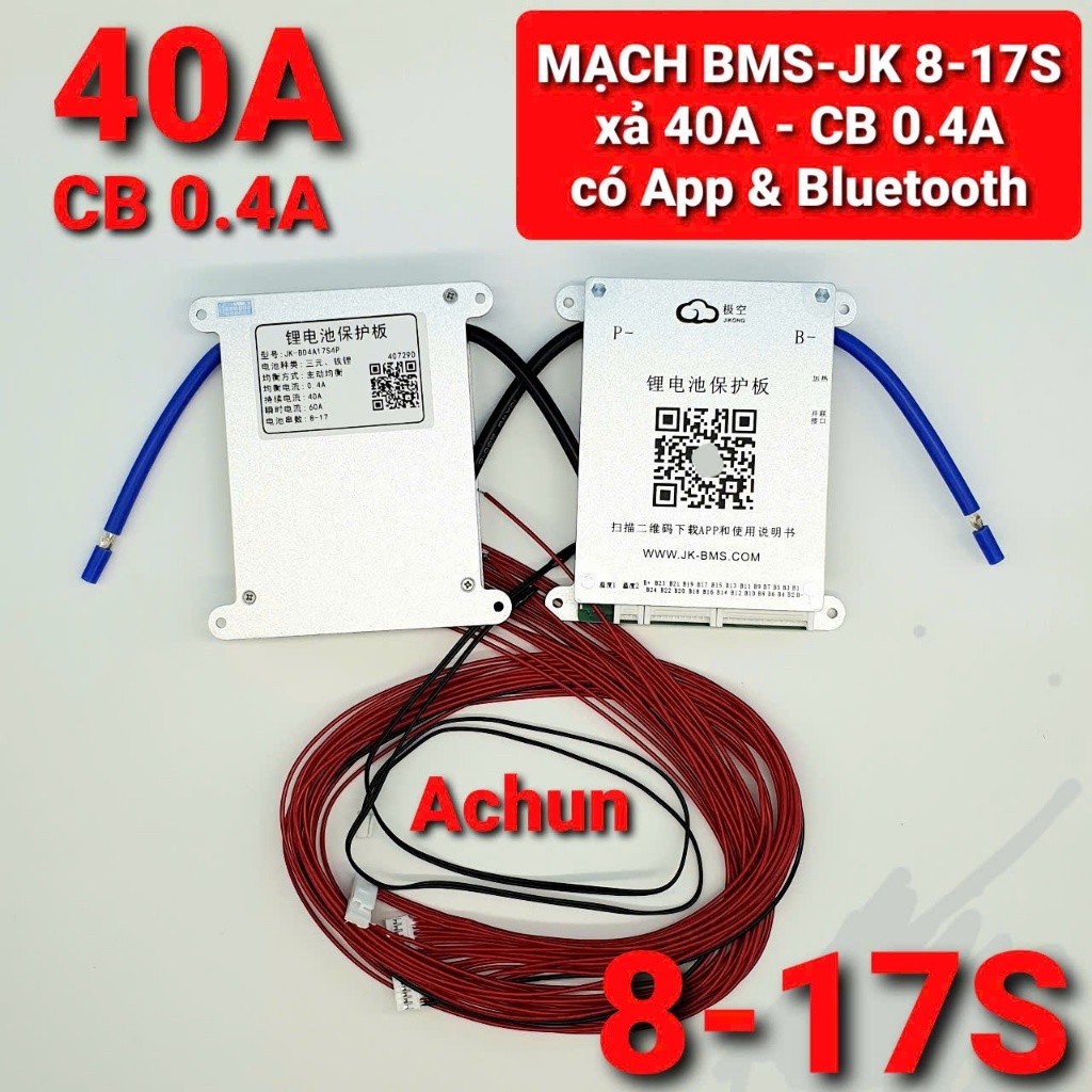 Achun - 8-17S - MẠCH BẢO VỆ BMS JK HỆ 8-17S DÒNG XẢ ĐẾN 80A CÂN BẰNG CHỦ ĐỘNG VÀ CÓ BLUETOOTH APP CH